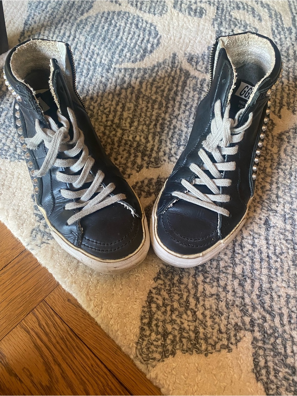 Golden Goose Black High-Top Sneakers with Silver Studs